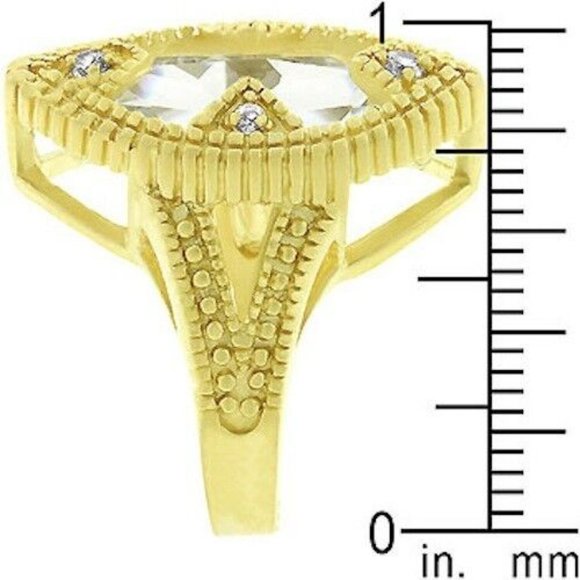 Art Deco Cocktail Ring Size 9 Gold Plated Marquis Cubic Zirconia Statement - Picture 10 of 11